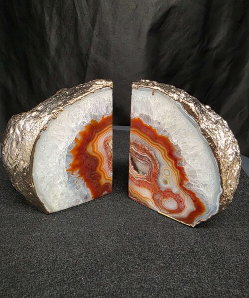 Red Agate 24ct Gold Edge Microcrystalline Quartz Premium Bookends 1 Ornament Handpicked Size is 1.977kg H11xW18xD6cm - Image 5