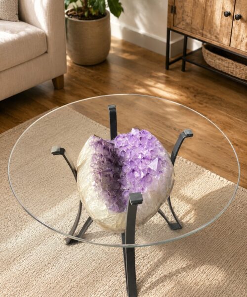 Amethyst Geode Table 3 – 21kg - H41xW30xH16cm Druzy Cluster Purple