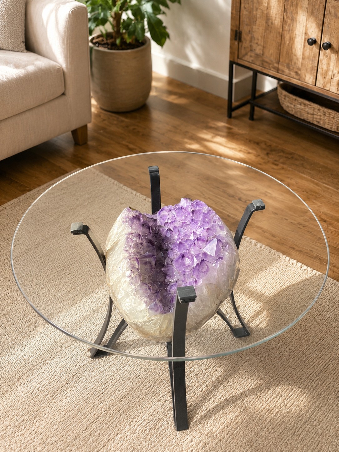 Amethyst Geode Table 3 – 21kg - H41xW30xH16cm Druzy Cluster Purple