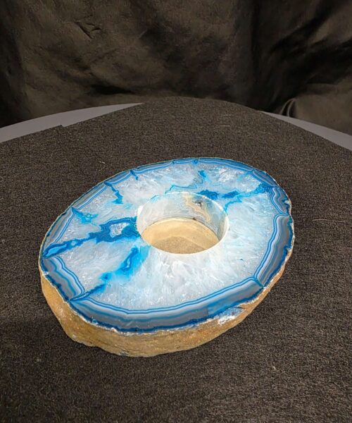 Teal Agate Slice Candle 1 Handpicked 401g H2xW12xD10cm Microcrystalline Quartz Tealight Holder Ornament - Image 3