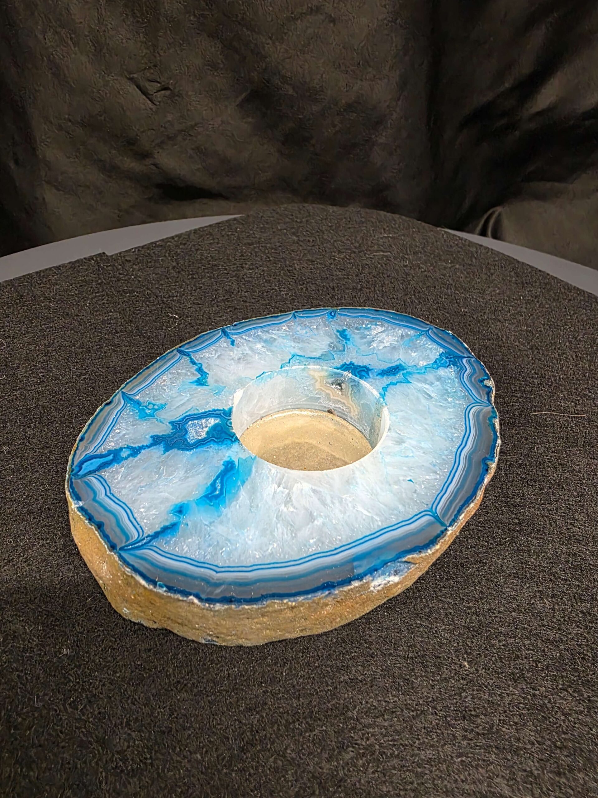 Teal Agate Slice Candle 1 Handpicked 401g H2xW12xD10cm Microcrystalline Quartz Tealight Holder Ornament - Image 3