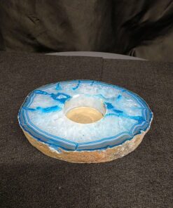 Teal Agate Slice Candle 1 Handpicked 401g H2xW12xD10cm Microcrystalline Quartz Tealight Holder Ornament