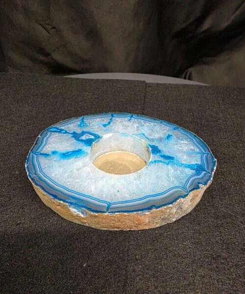 Teal Agate Slice Candle 1 Handpicked 401g H2xW12xD10cm Microcrystalline Quartz Tealight Holder Ornament