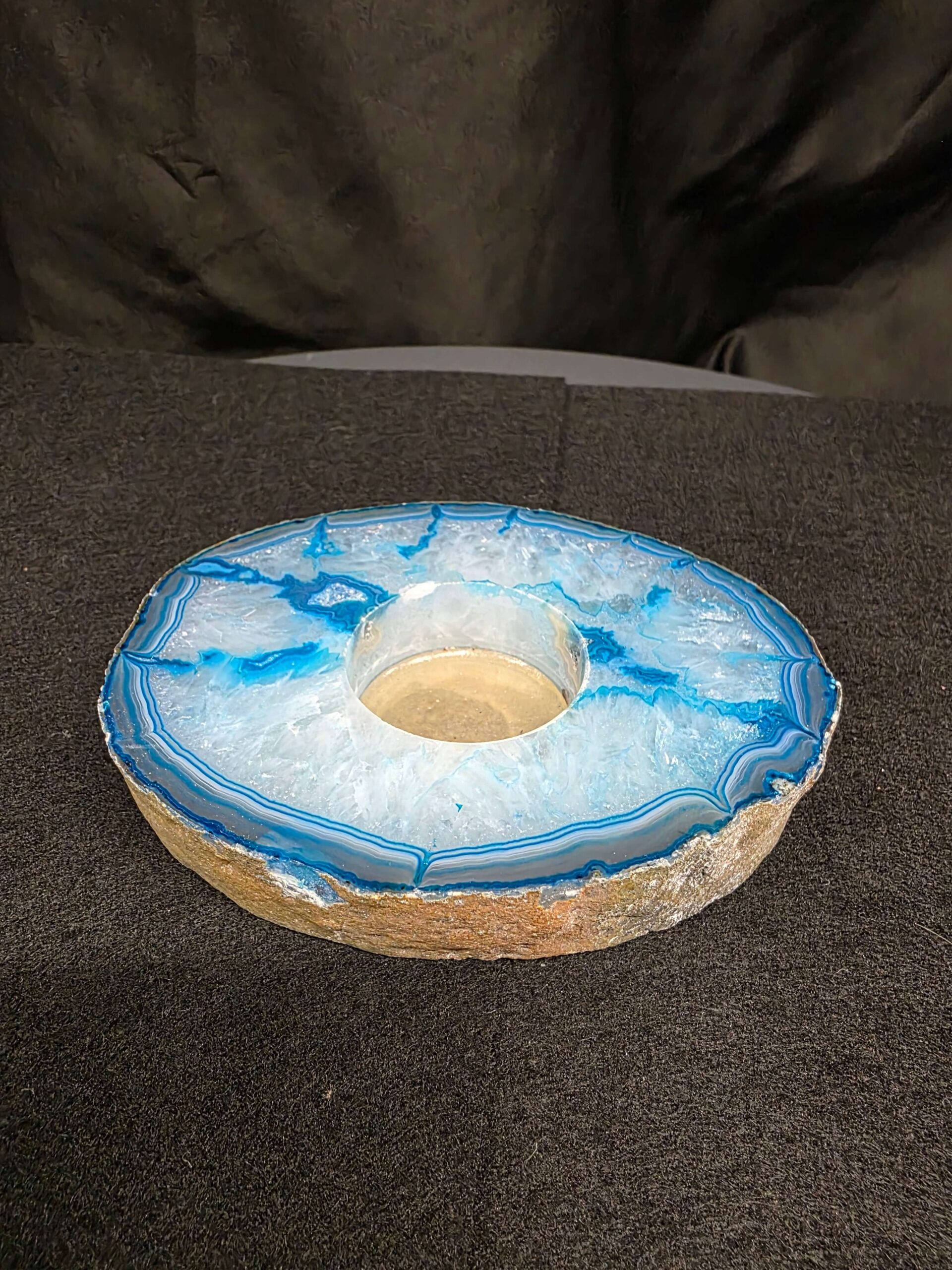Teal Agate Slice Candle 1 Handpicked 401g H2xW12xD10cm Microcrystalline Quartz Tealight Holder Ornament