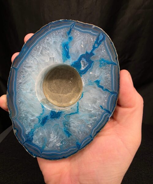 Teal Agate Slice Candle 1 Handpicked 401g H2xW12xD10cm Microcrystalline Quartz Tealight Holder Ornament - Image 5