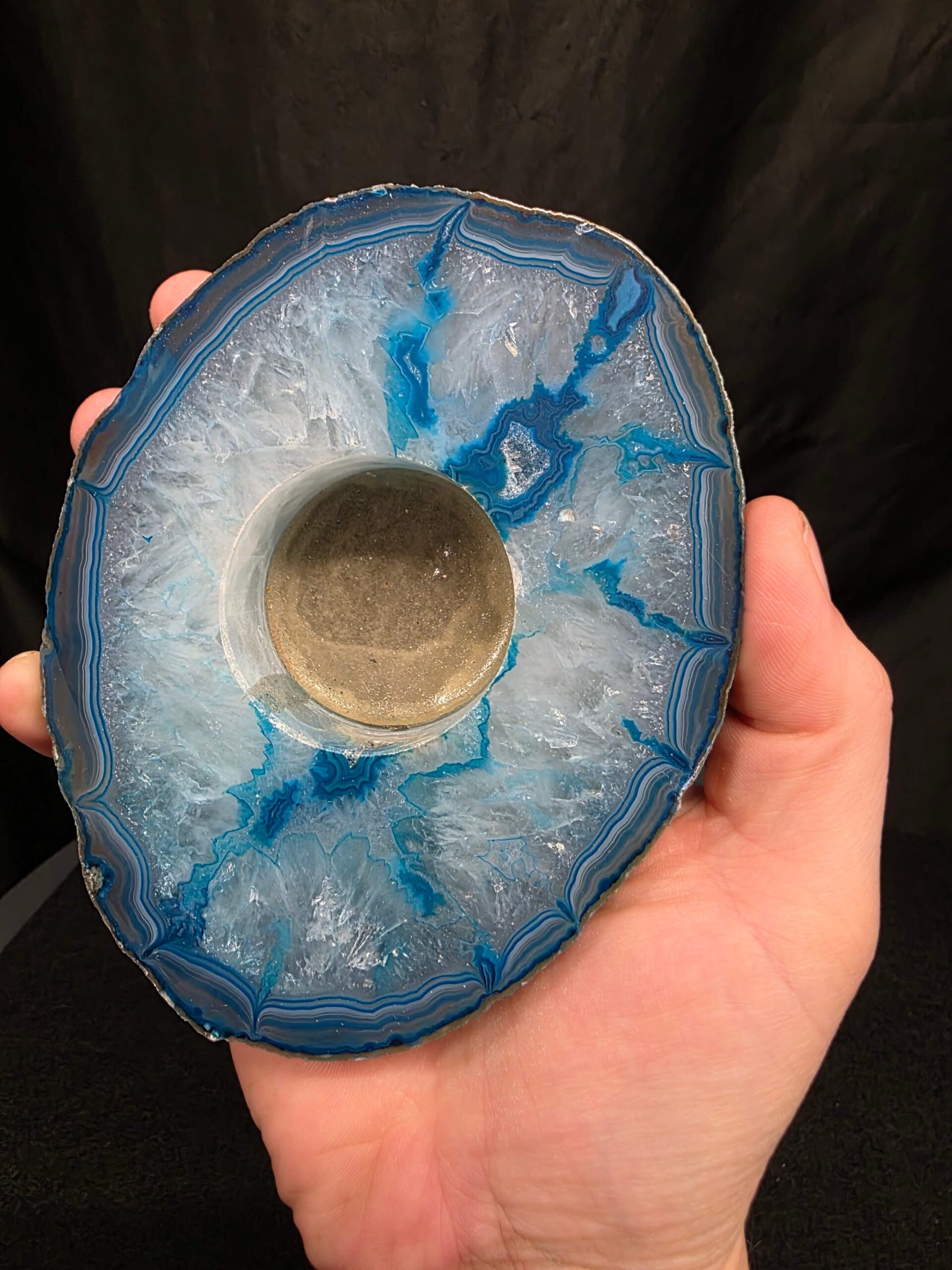 Teal Agate Slice Candle 1 Handpicked 401g H2xW12xD10cm Microcrystalline Quartz Tealight Holder Ornament - Image 5