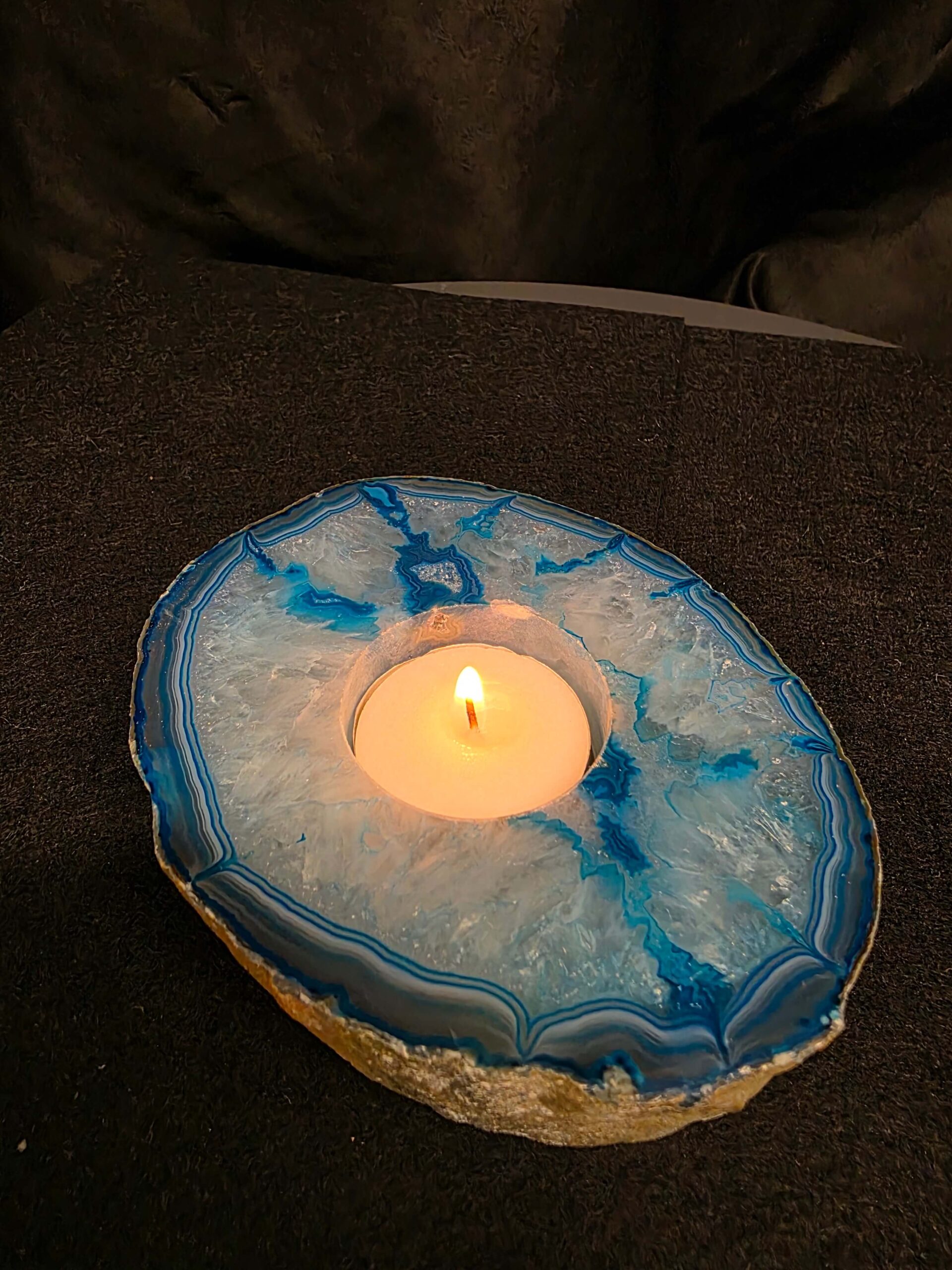 Teal Agate Slice Candle 1 Handpicked 401g H2xW12xD10cm Microcrystalline Quartz Tealight Holder Ornament - Image 7