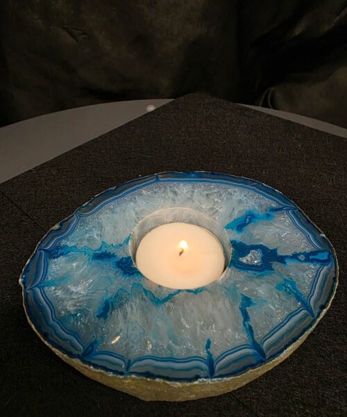 Teal Agate Slice Candle 1 Handpicked 401g H2xW12xD10cm Microcrystalline Quartz Tealight Holder Ornament - Image 8