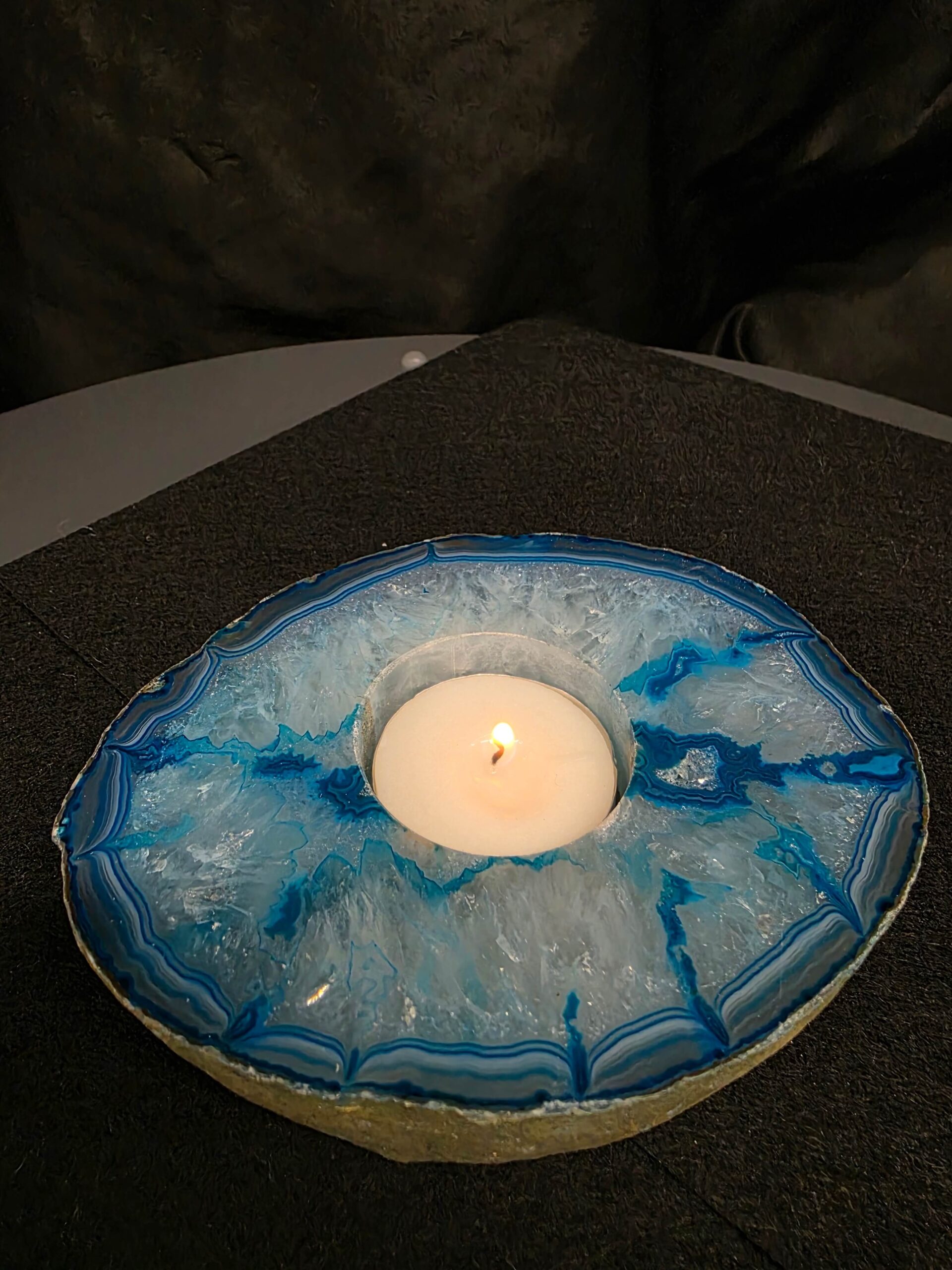 Teal Agate Slice Candle 1 Handpicked 401g H2xW12xD10cm Microcrystalline Quartz Tealight Holder Ornament - Image 8