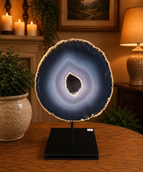 Premium Agate Geode on Stand 12 – 3.375g - H16xW15.5xD10cm
