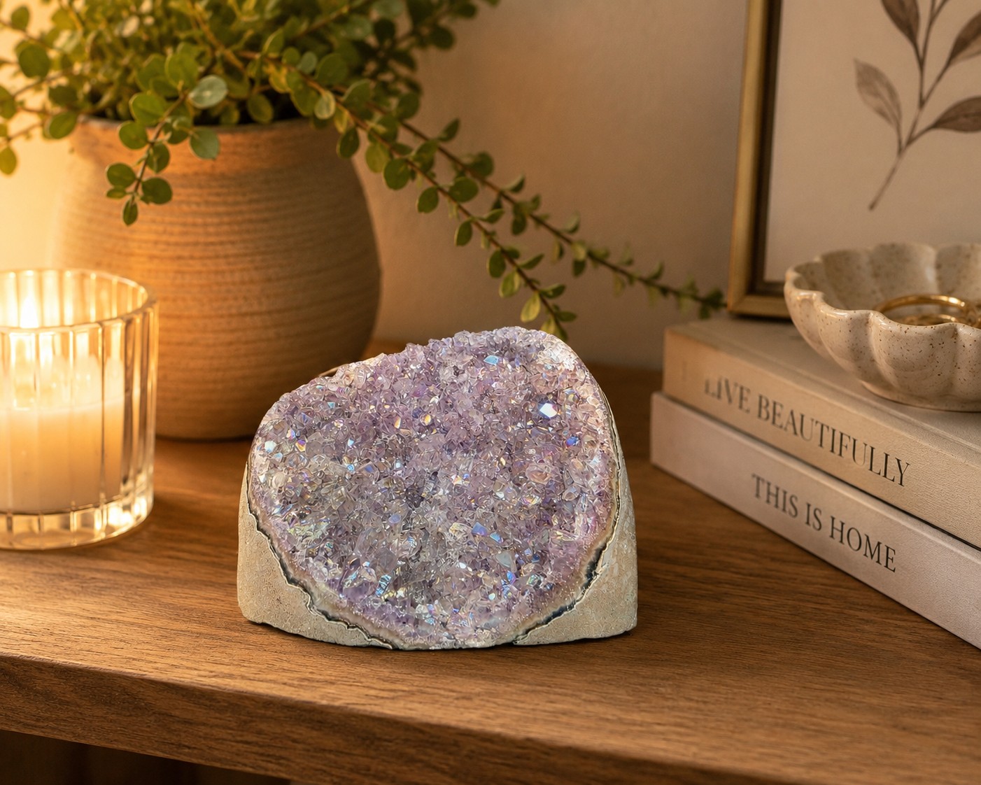 Premium High Grade Amethyst Angel Aura Druzy 260 Mini Geode Cluster Piece Cut Base 592g H7.5xW10xD7cm