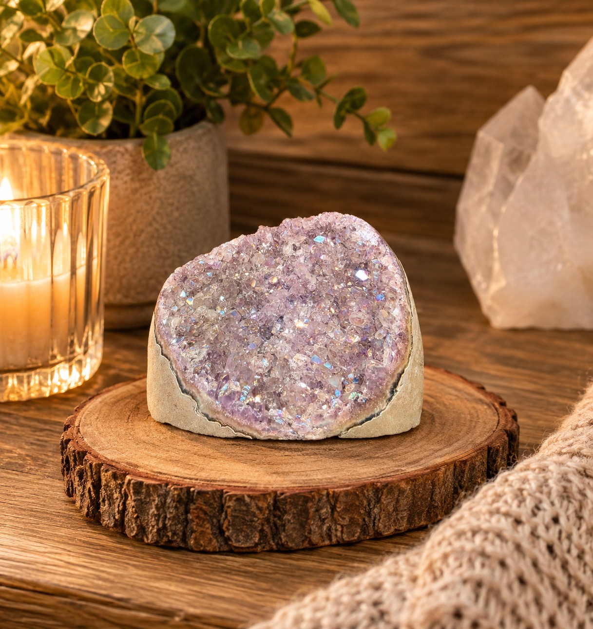 Premium High Grade Amethyst Angel Aura Druzy 261 Mini Geode Cluster Piece Cut Base 585g H8xW8xD7.5cm