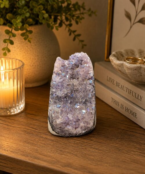 Premium High Grade Amethyst Angel Aura Druzy 262 Mini Geode Cluster Piece Cut Base 432g H9xW5xD7.5cm