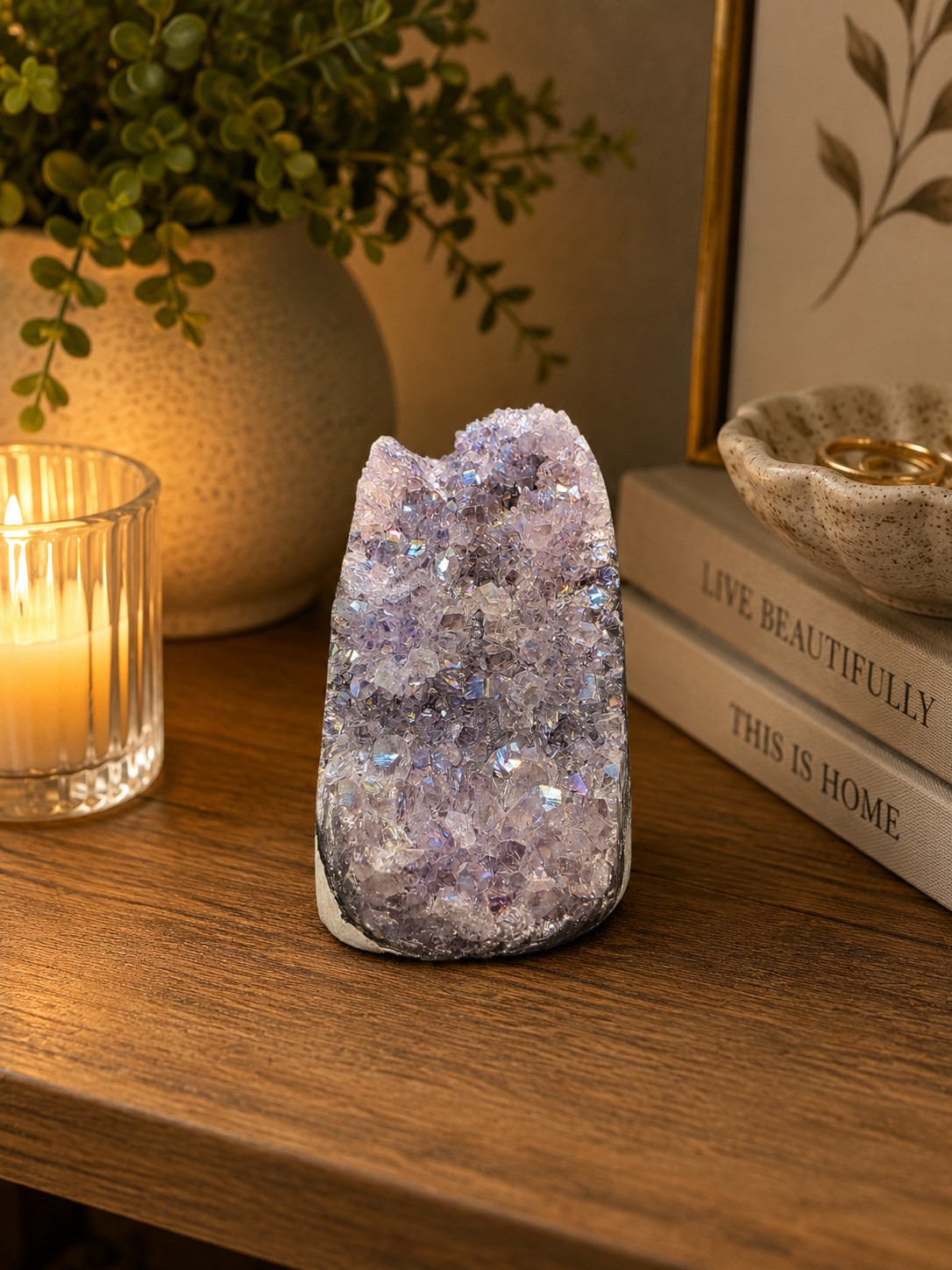 Premium High Grade Amethyst Angel Aura Druzy 262 Mini Geode Cluster Piece Cut Base 432g H9xW5xD7.5cm