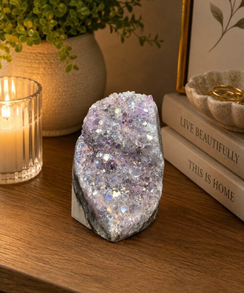 Premium High Grade Amethyst Angel Aura Druzy 263 Mini Geode Cluster Piece Cut Base 502g H8.5xW6.5xD7.5cm