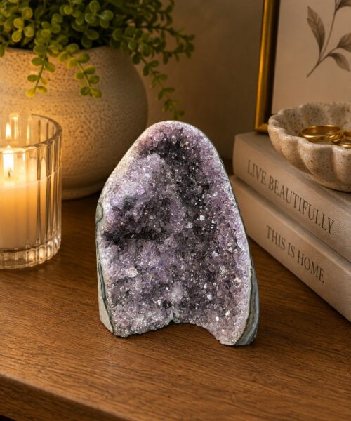 Premium High Grade Amethyst Angel Aura Druzy 264 Mini Geode Cluster Piece Cut Base 401g H9.5xW7xD7cm