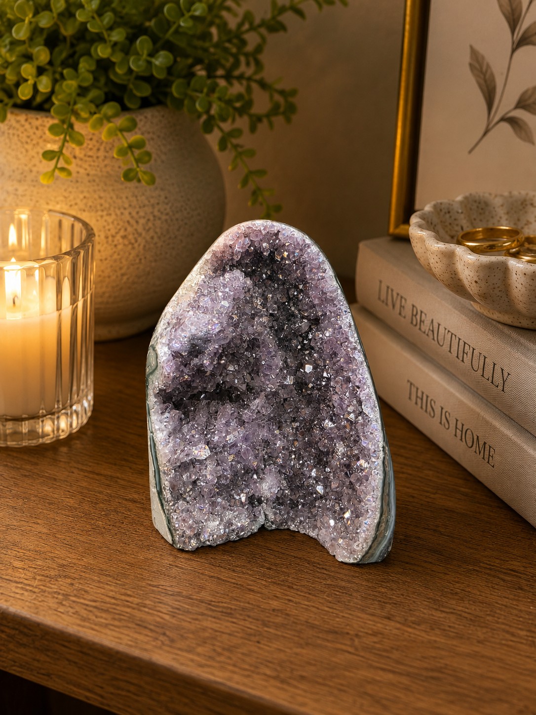 Premium High Grade Amethyst Angel Aura Druzy 264 Mini Geode Cluster Piece Cut Base 401g H9.5xW7xD7cm
