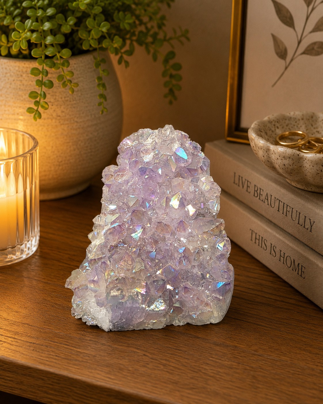Premium High Grade Amethyst Angel Aura Druzy 265 Mini Geode Cluster Piece Cut Base 621g H9xW8xD8cm