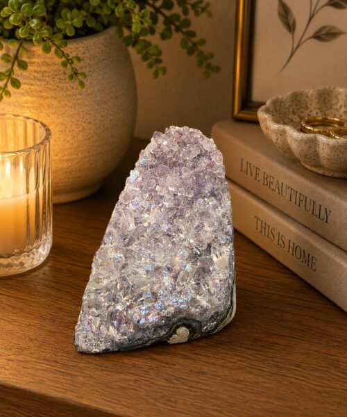 Premium High Grade Amethyst Angel Aura Druzy 266 Mini Geode Cluster Piece Cut Base 553g H10xW6xD8cm