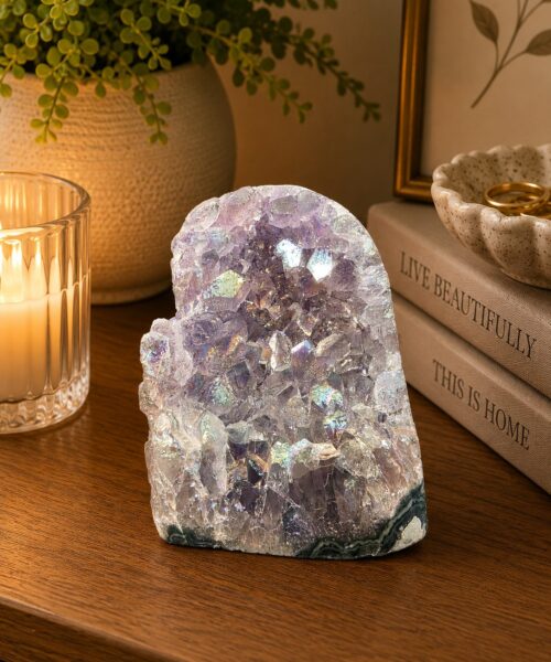 Premium High Grade Amethyst Angel Aura Druzy 267 Mini Geode Cluster Piece Cut Base 462g H8xW6.5xD7.5cm