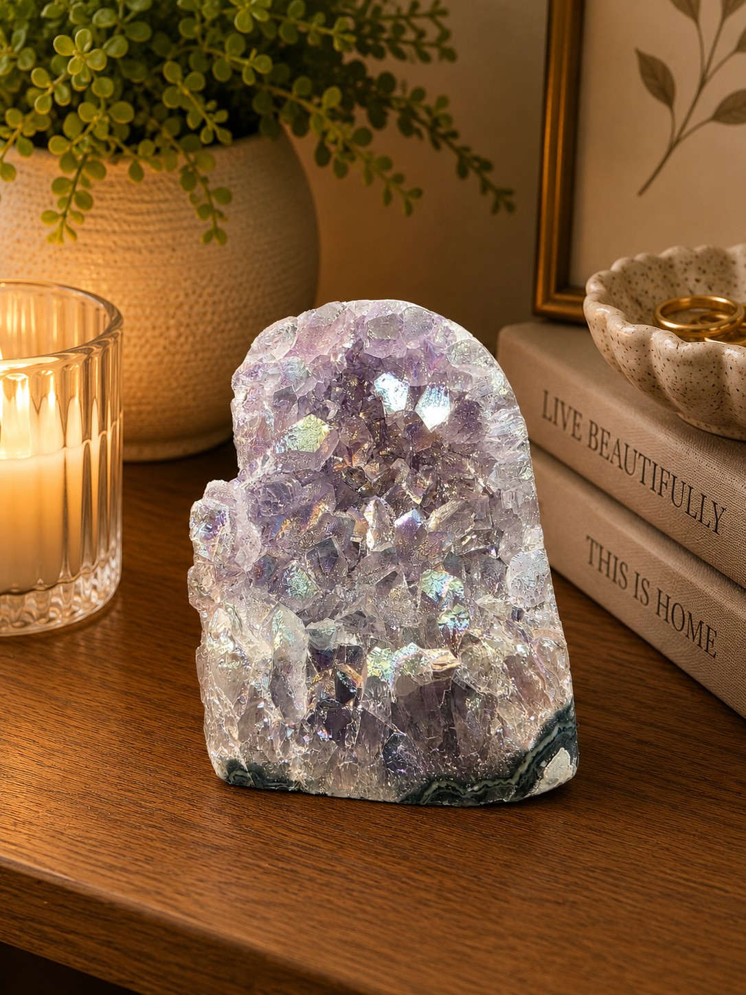 Premium High Grade Amethyst Angel Aura Druzy 267 Mini Geode Cluster Piece Cut Base 462g H8xW6.5xD7.5cm