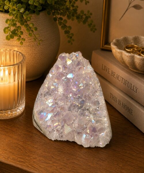 Premium High Grade Amethyst Angel Aura Druzy 268 Mini Geode Cluster Piece Cut Base 459g H8xW8xD7cm