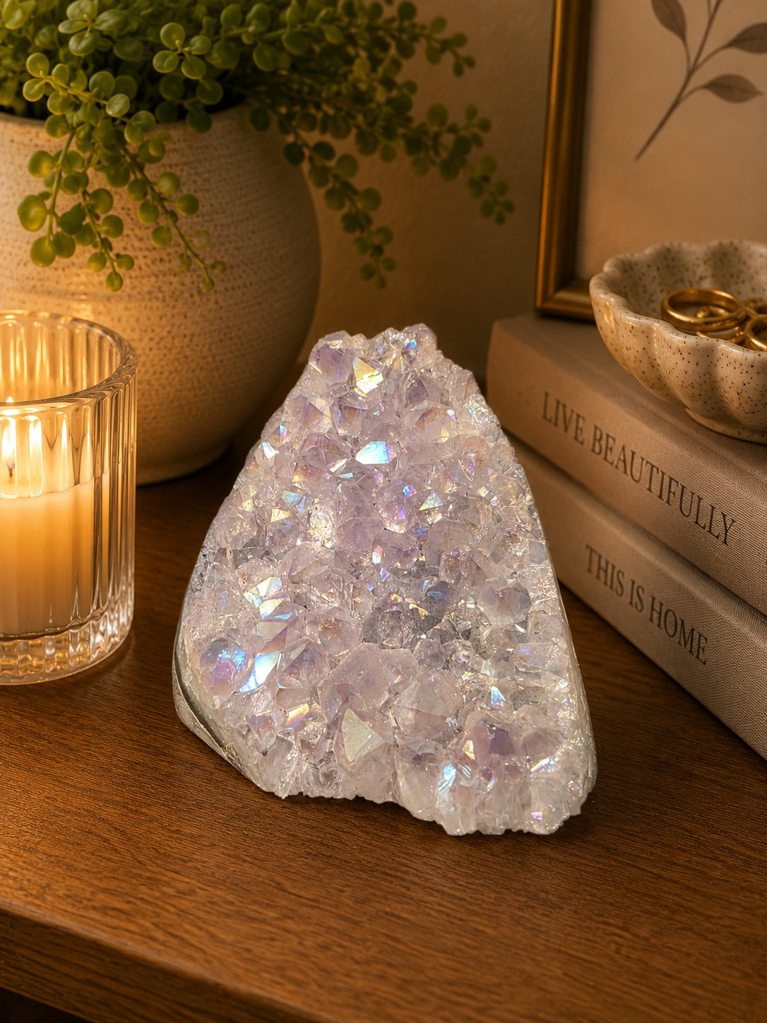Premium High Grade Amethyst Angel Aura Druzy 268 Mini Geode Cluster Piece Cut Base 459g H8xW8xD7cm