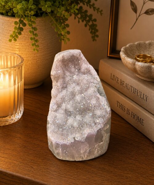 Premium High Grade Amethyst Angel Aura Druzy 269 Mini Geode Cluster Piece Cut Base 543g H9.5xW6xD7.5cm