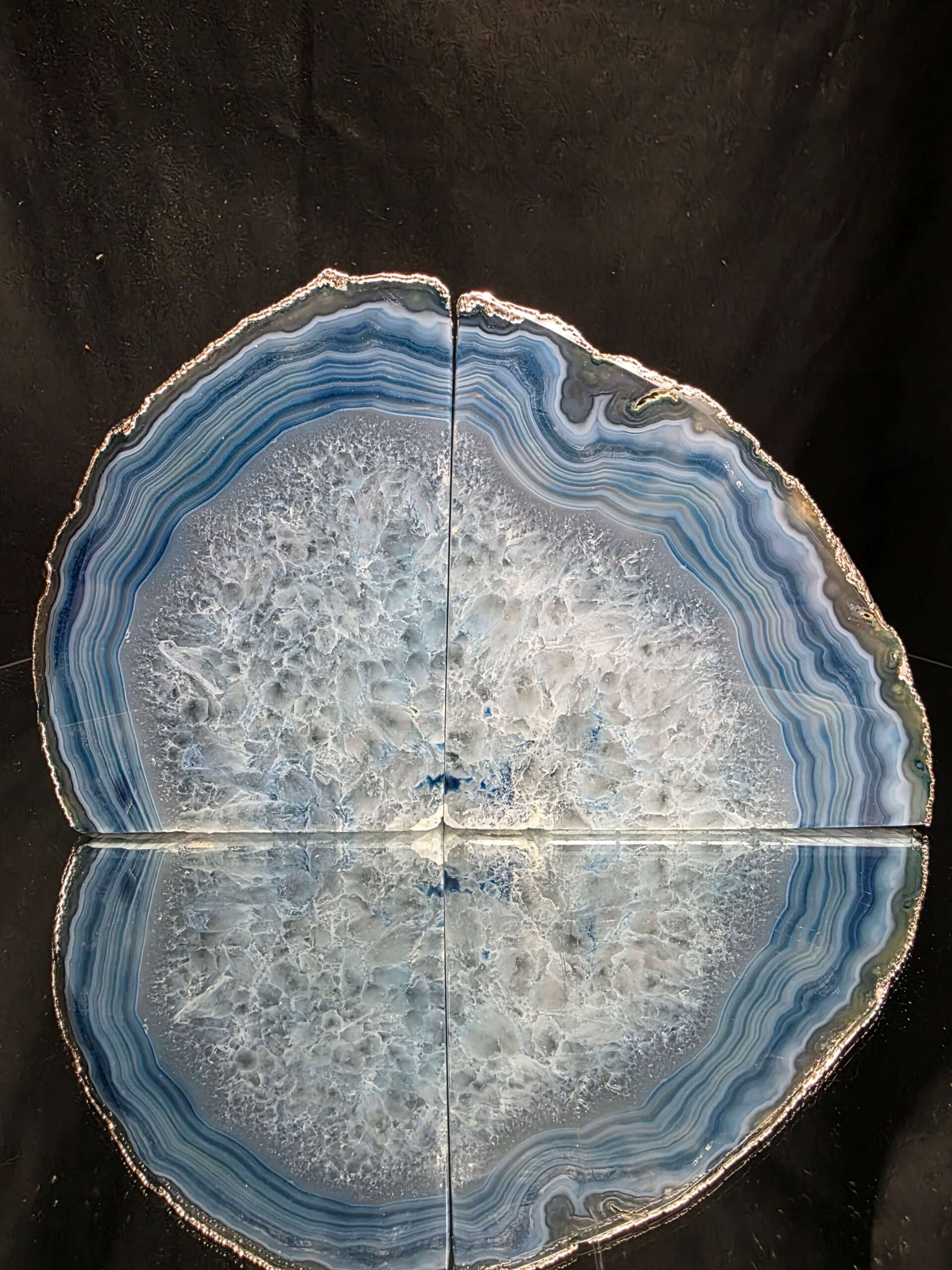 Blue Agate Silver Edge Microcrystalline Quartz Premium Bookends 3 Ornament Handpicked Size 1.659kg H13xW21xD5cm