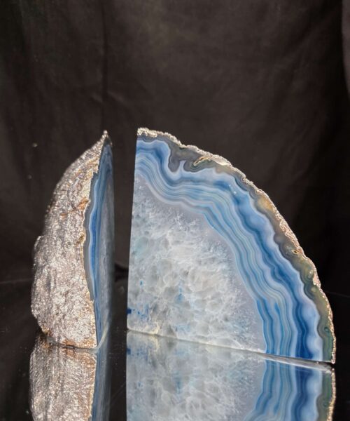 Blue Agate Silver Edge Microcrystalline Quartz Premium Bookends 3 Ornament Handpicked Size 1.659kg H13xW21xD5cm - Image 10
