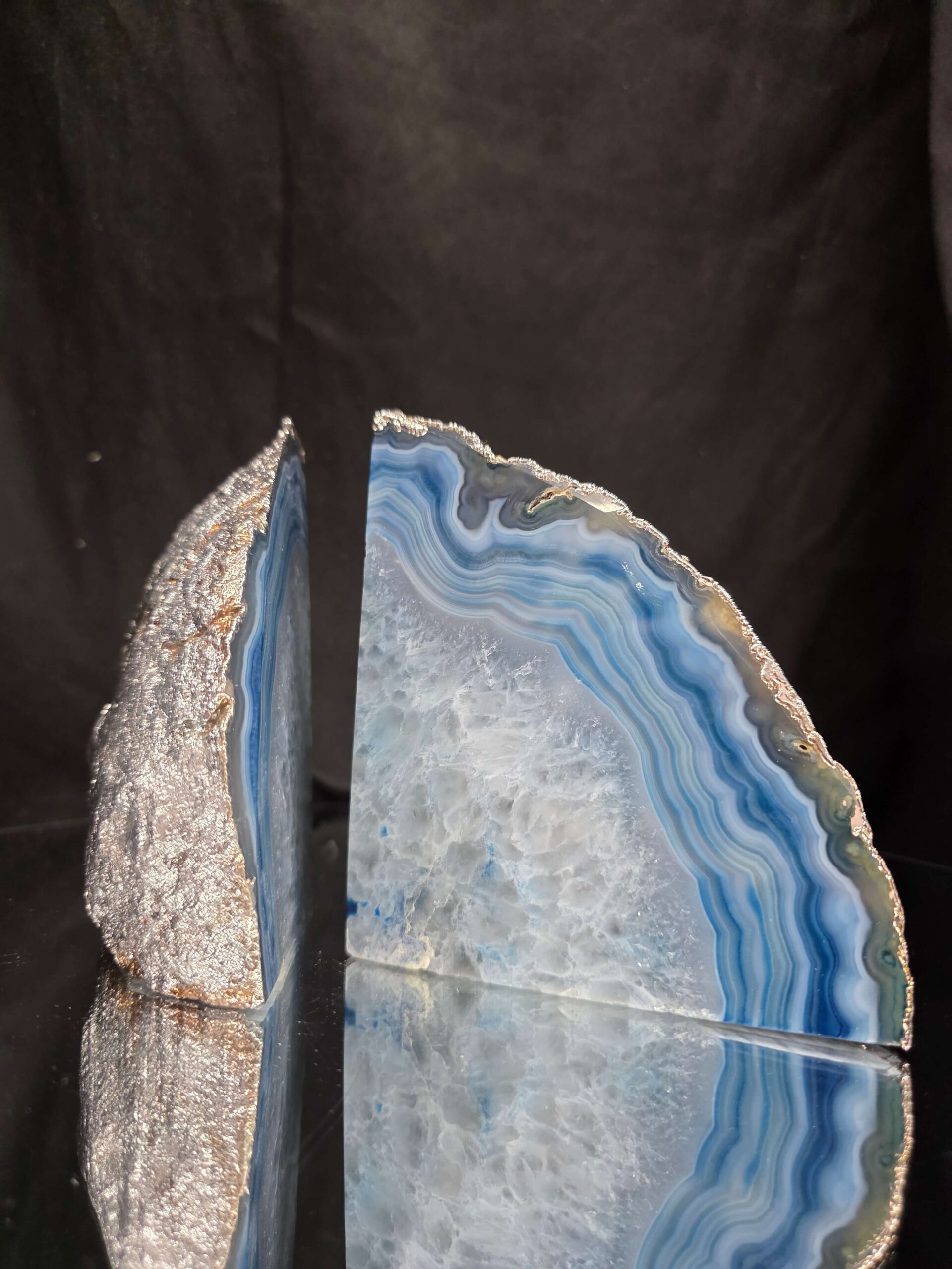 Blue Agate Silver Edge Microcrystalline Quartz Premium Bookends 3 Ornament Handpicked Size 1.659kg H13xW21xD5cm - Image 10