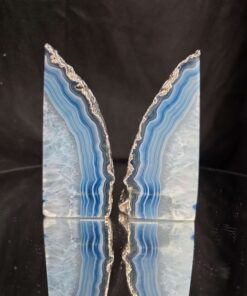 Blue Agate Silver Edge Microcrystalline Quartz Premium Bookends 3 Ornament Handpicked Size 1.659kg H13xW21xD5cm - Image 11