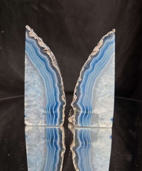 Blue Agate Silver Edge Microcrystalline Quartz Premium Bookends 3 Ornament Handpicked Size 1.659kg H13xW21xD5cm - Image 11
