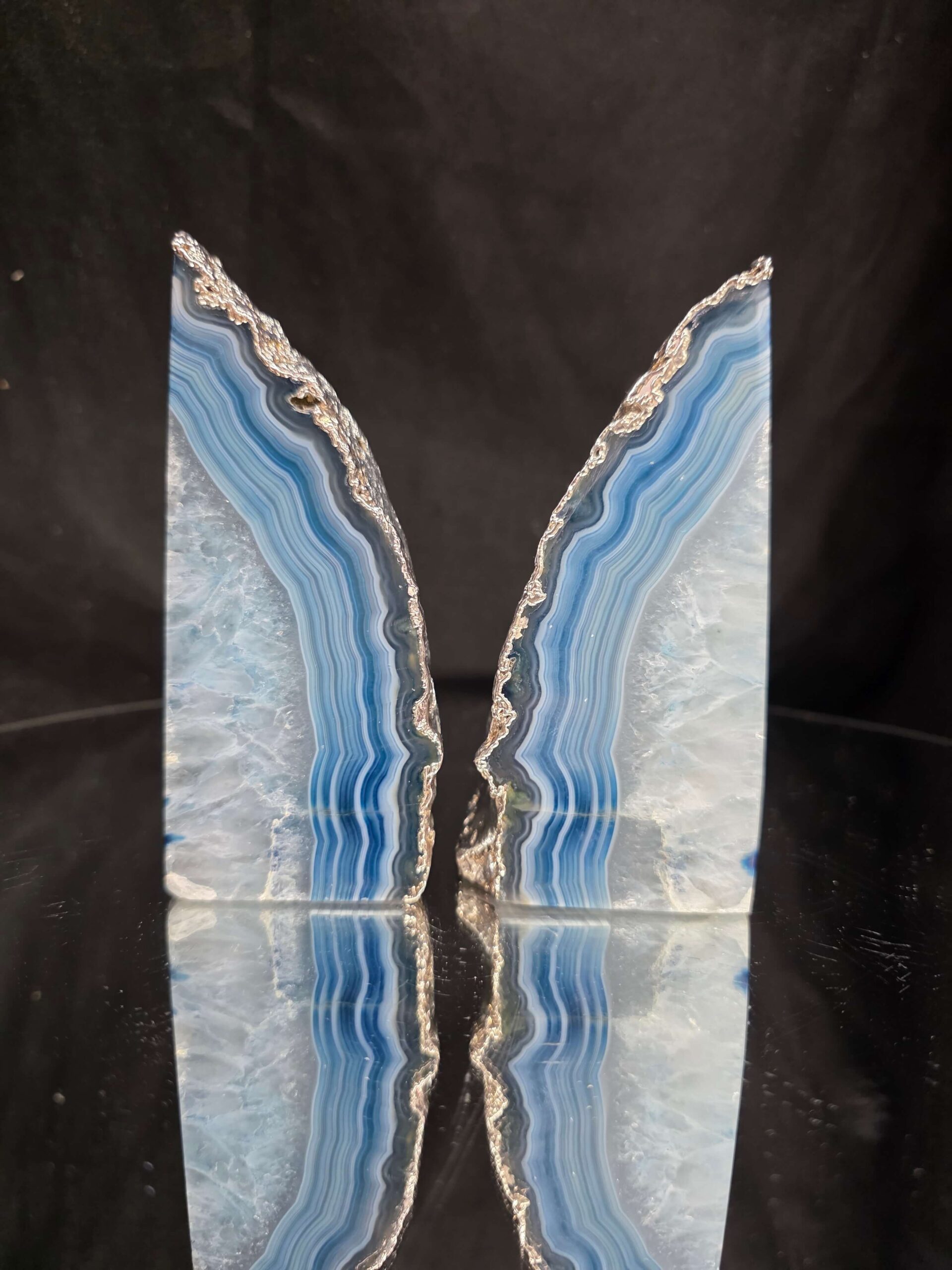 Blue Agate Silver Edge Microcrystalline Quartz Premium Bookends 3 Ornament Handpicked Size 1.659kg H13xW21xD5cm - Image 11
