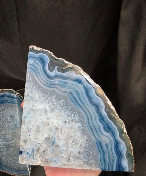 Blue Agate Silver Edge Microcrystalline Quartz Premium Bookends 3 Ornament Handpicked Size 1.659kg H13xW21xD5cm - Image 6
