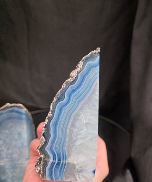 Blue Agate Silver Edge Microcrystalline Quartz Premium Bookends 3 Ornament Handpicked Size 1.659kg H13xW21xD5cm - Image 7