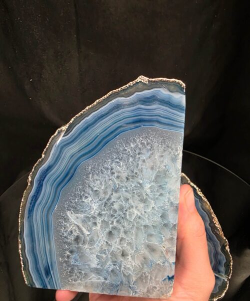 Blue Agate Silver Edge Microcrystalline Quartz Premium Bookends 3 Ornament Handpicked Size 1.659kg H13xW21xD5cm - Image 8