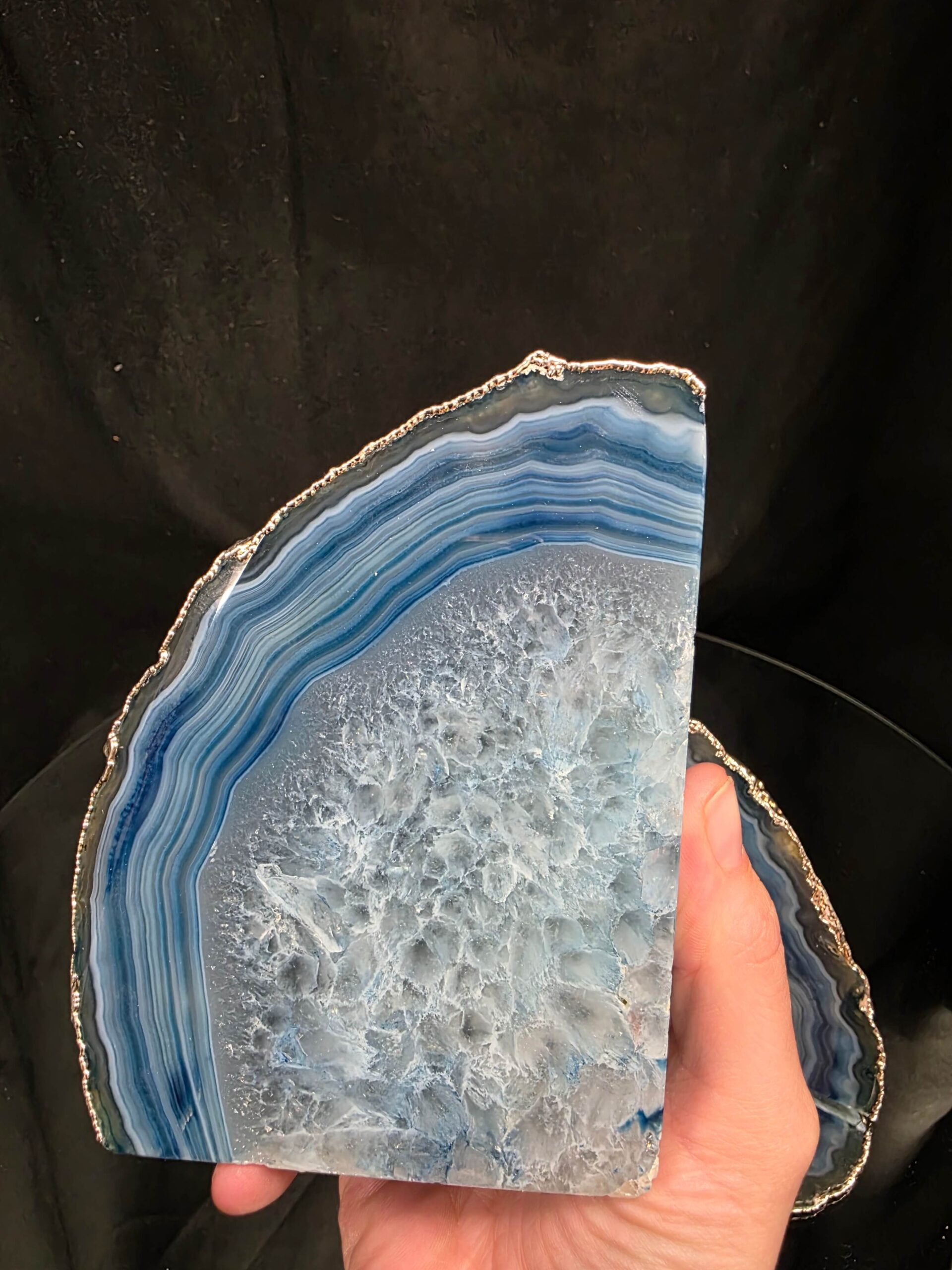 Blue Agate Silver Edge Microcrystalline Quartz Premium Bookends 3 Ornament Handpicked Size 1.659kg H13xW21xD5cm - Image 8
