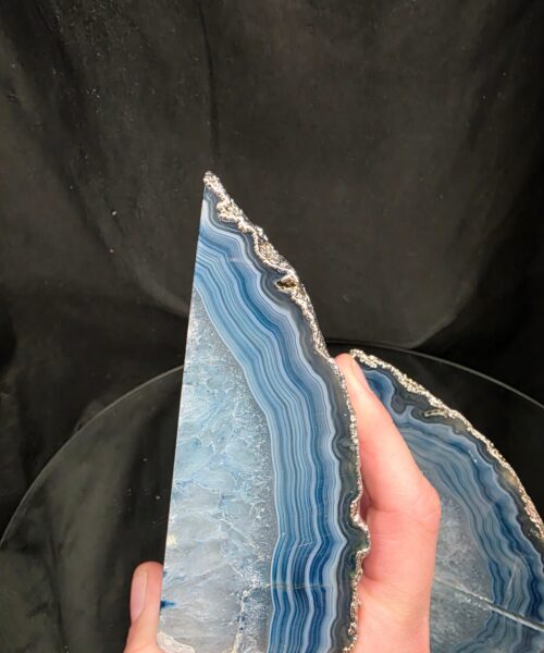 Blue Agate Silver Edge Microcrystalline Quartz Premium Bookends 3 Ornament Handpicked Size 1.659kg H13xW21xD5cm - Image 9