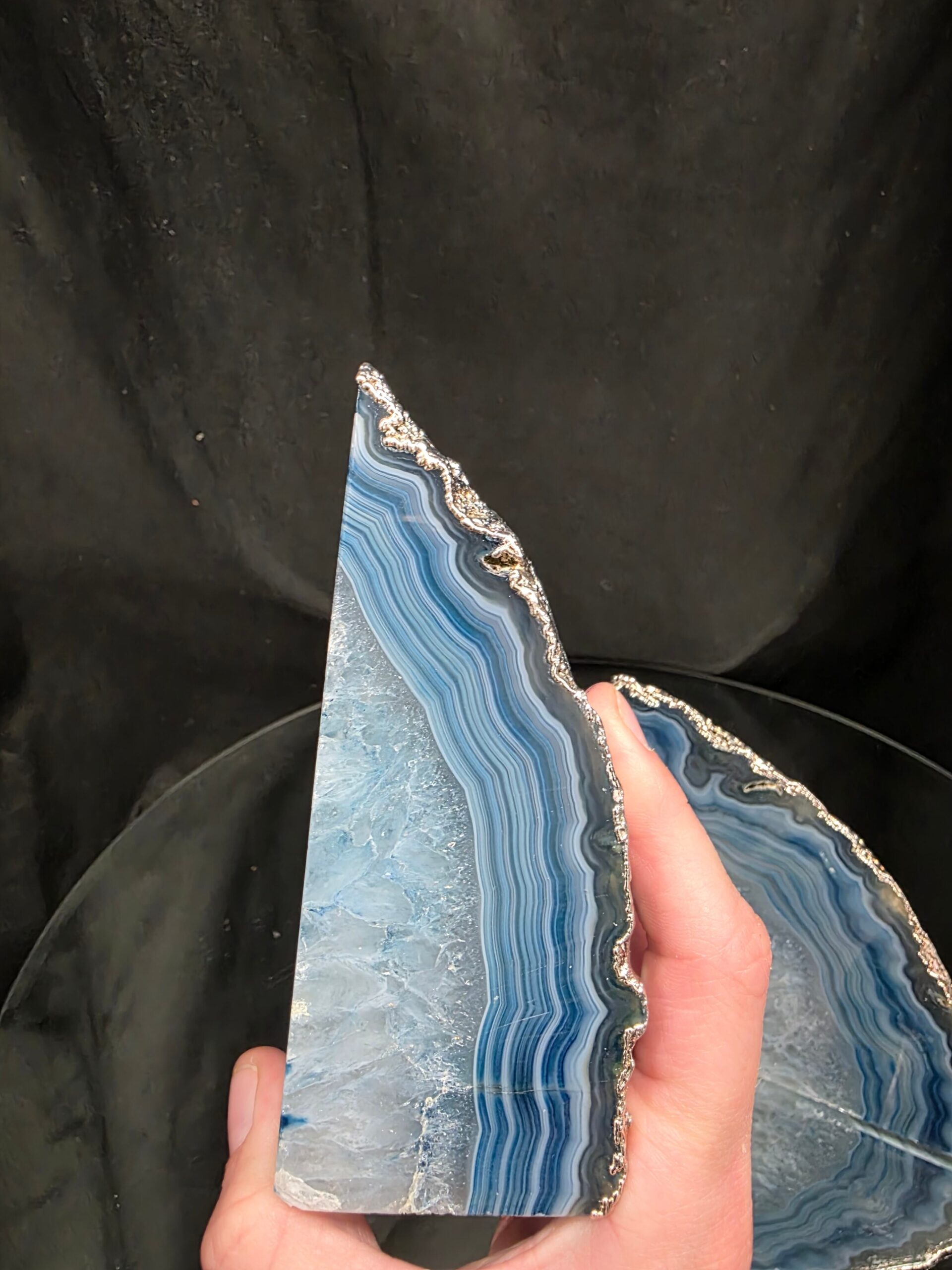 Blue Agate Silver Edge Microcrystalline Quartz Premium Bookends 3 Ornament Handpicked Size 1.659kg H13xW21xD5cm - Image 9