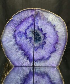 Purple Agate 24ct Gold Edge Microcrystalline Quartz Premium Bookends 2 Ornament Handpicked Size 1.703kg H11.5xW14xD6cm