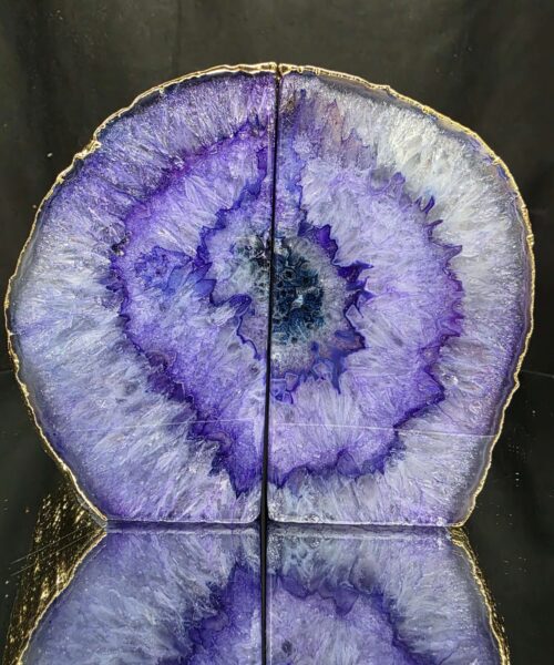 Purple Agate 24ct Gold Edge Microcrystalline Quartz Premium Bookends 2 Ornament Handpicked Size 1.703kg H11.5xW14xD6cm