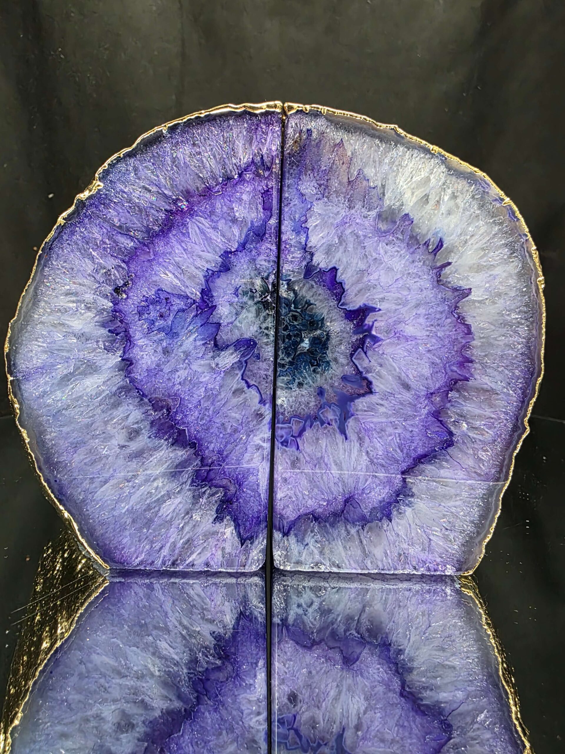 Purple Agate 24ct Gold Edge Microcrystalline Quartz Premium Bookends 2 Ornament Handpicked Size 1.703kg H11.5xW14xD6cm