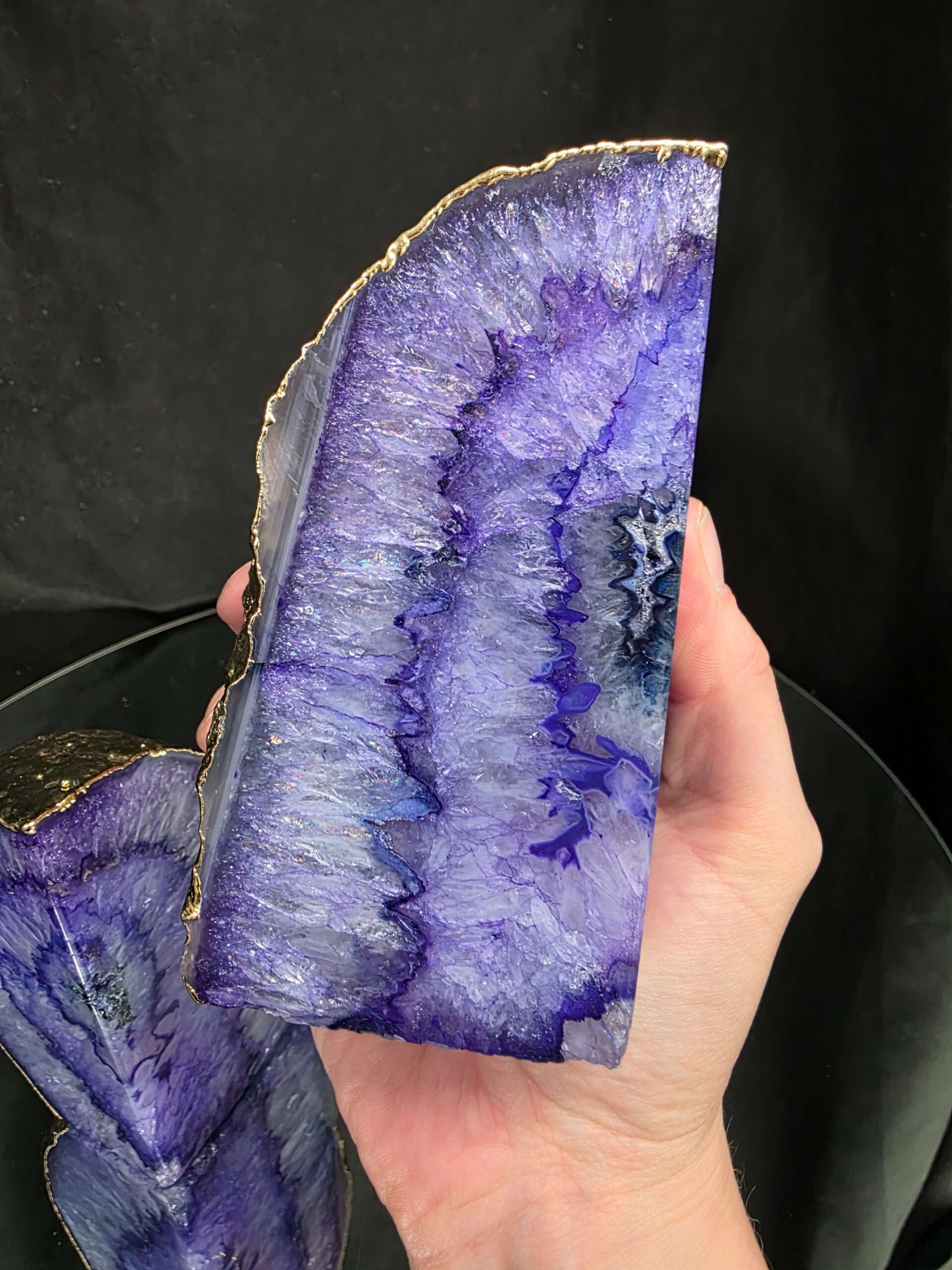 Purple Agate 24ct Gold Edge Microcrystalline Quartz Premium Bookends 2 Ornament Handpicked Size 1.703kg H11.5xW14xD6cm - Image 10