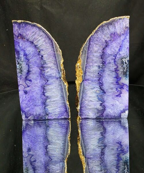Purple Agate 24ct Gold Edge Microcrystalline Quartz Premium Bookends 2 Ornament Handpicked Size 1.703kg H11.5xW14xD6cm - Image 6