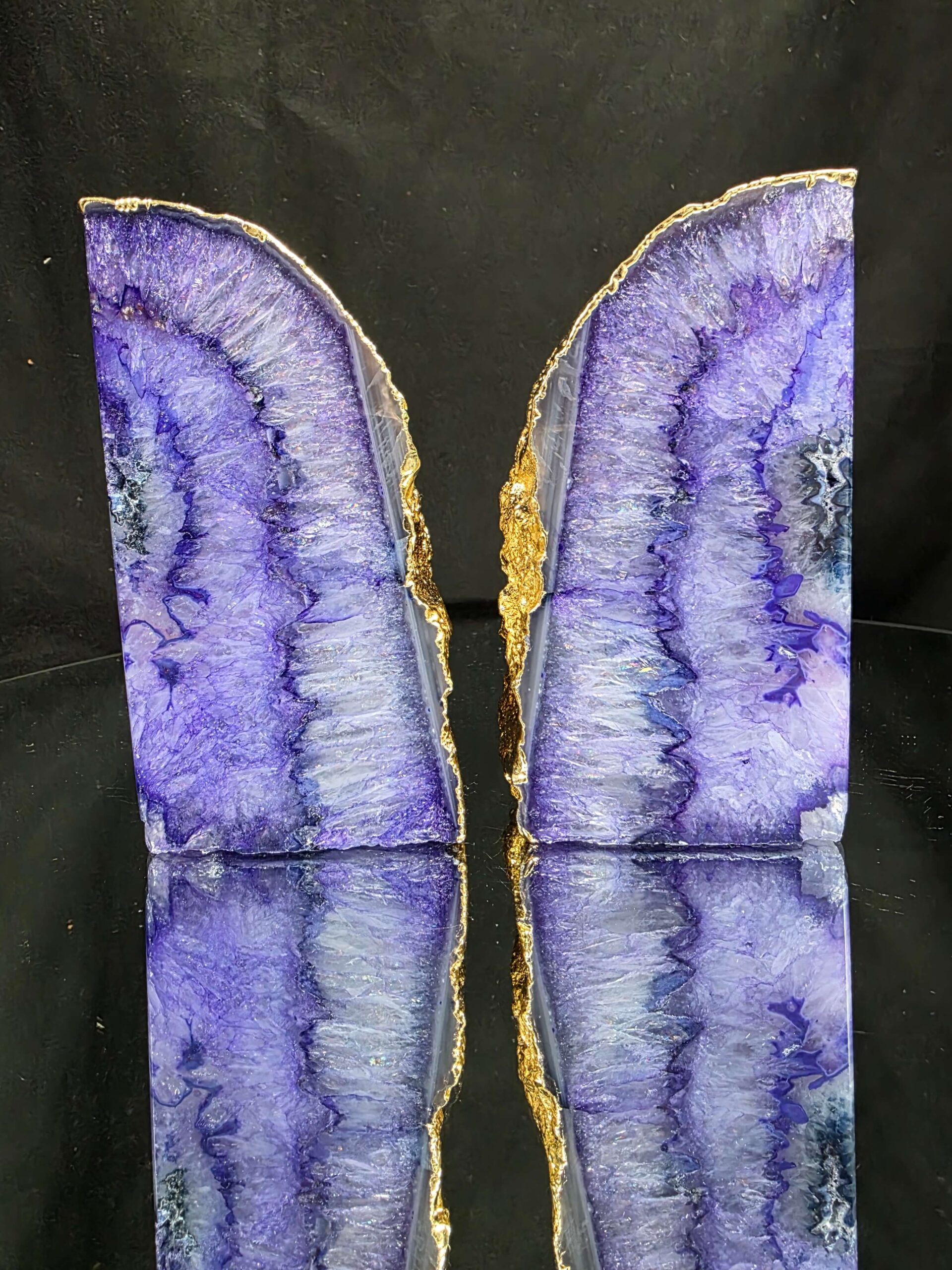 Purple Agate 24ct Gold Edge Microcrystalline Quartz Premium Bookends 2 Ornament Handpicked Size 1.703kg H11.5xW14xD6cm - Image 6
