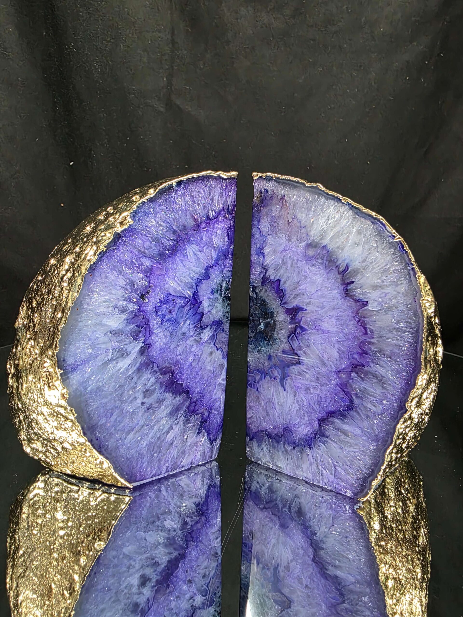 Purple Agate 24ct Gold Edge Microcrystalline Quartz Premium Bookends 2 Ornament Handpicked Size 1.703kg H11.5xW14xD6cm - Image 7