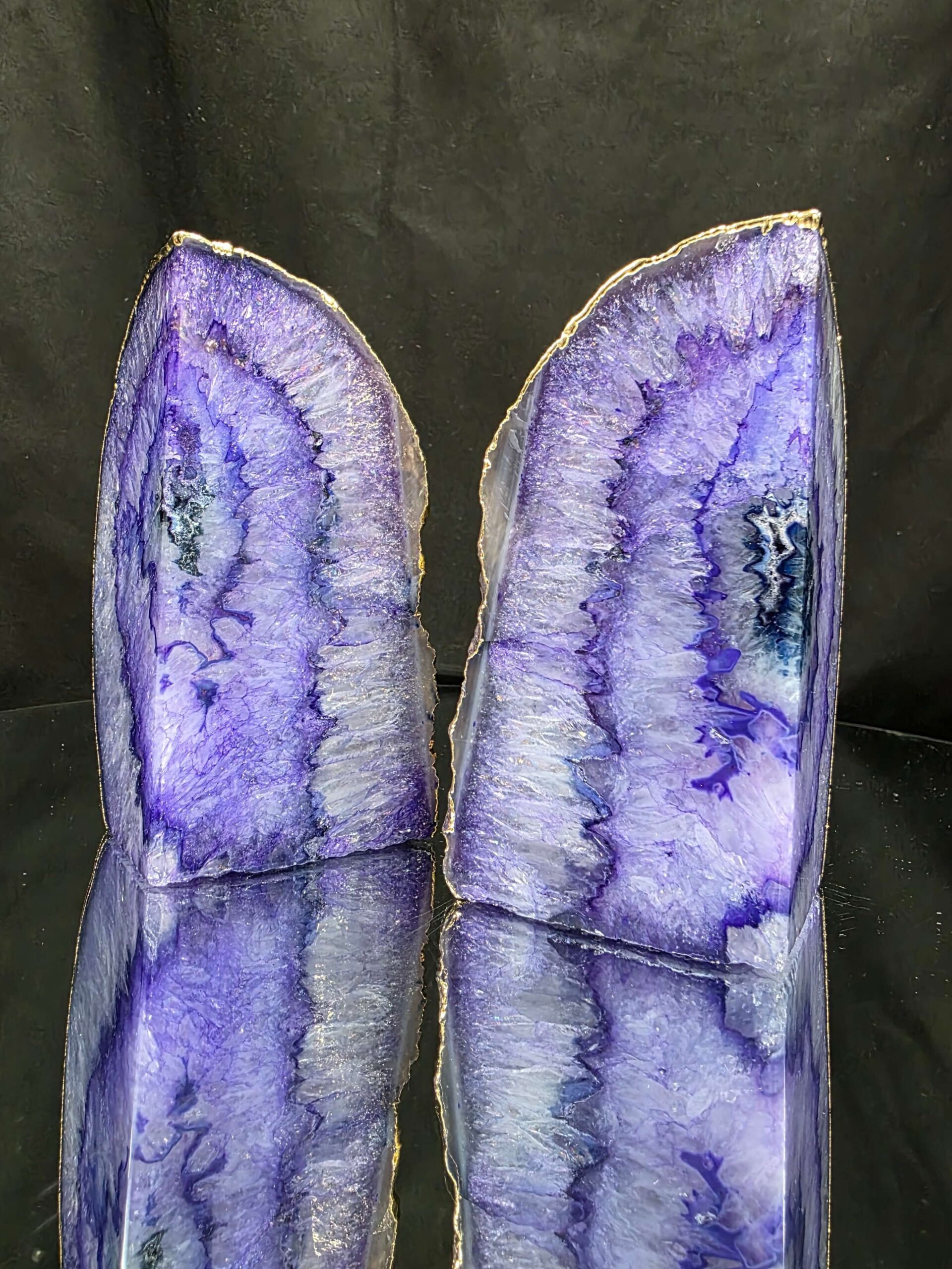 Purple Agate 24ct Gold Edge Microcrystalline Quartz Premium Bookends 2 Ornament Handpicked Size 1.703kg H11.5xW14xD6cm - Image 8