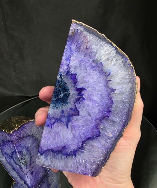 Purple Agate 24ct Gold Edge Microcrystalline Quartz Premium Bookends 2 Ornament Handpicked Size 1.703kg H11.5xW14xD6cm - Image 9