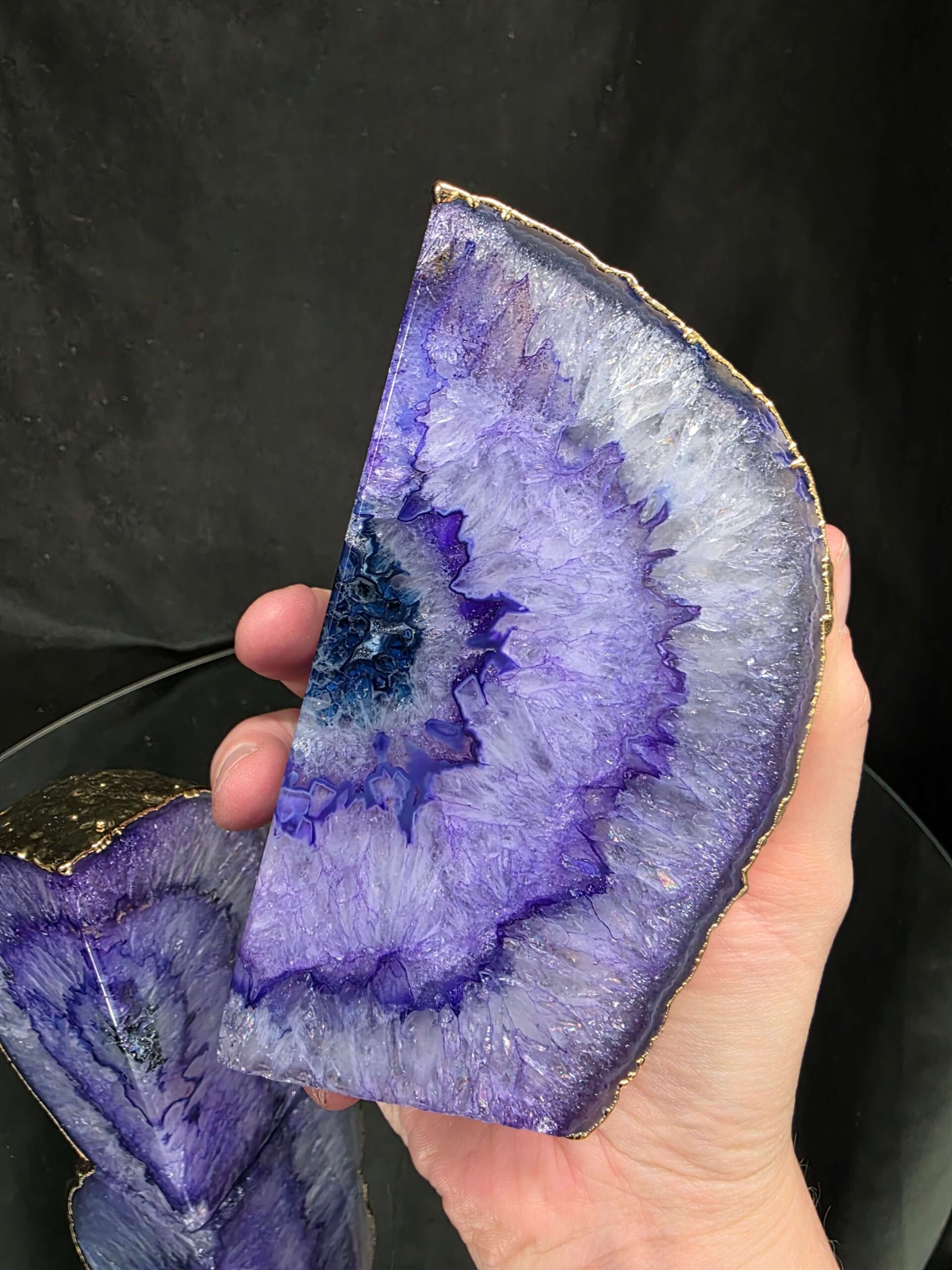 Purple Agate 24ct Gold Edge Microcrystalline Quartz Premium Bookends 2 Ornament Handpicked Size 1.703kg H11.5xW14xD6cm - Image 9